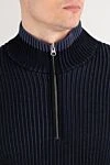 Stone Island Мужской синий свитер в рубчик из натуральной шерсти - контрастная окантовка, логотип бренда. 100% шерсть. молния. Страна производитель: Италия. Уход: специализированная чистка - фото 5