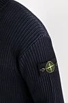 Мужской синий свитер в рубчик из натуральной шерсти Stone Island - контрастная окантовка, логотип бренда. 100% шерсть. молния. Страна производитель: Италия. Уход: специализированная чистка - фото 6