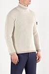 Stone Island Трикотажний светр з відворотом у рубчик бежевий чоловічий - контрастне окантування. 100% шерсть. Країна виробник: Італія. Догляд: спеціалізоване чищення - фото 3