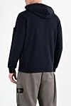 Синяя спортивная кофта из хлопка с капюшоном и логотипом Stone Island - логотип бренда. капюшон. 100% хлопок. молния. Краманы: два боковых кармана. Страна производитель: Италия. Уход: специализированная чистка - фото 4