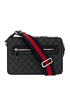 Gucci Средняя сумка через плечо GG черная мужская - полоса Web. текстиль GG Supreme черного цвета, натуральная кожа. Размеры: Ш 26,5 х В 17,5 х Г 8 см. Ремень: регулируемый плечевой ремень из текстиля высотой 56 см; длина: от 82 до 140 см. молния. передний карман на молнии. Страна производитель: Италия. Уход: специализированная чистка - фото 5