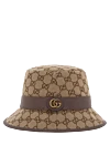 Gucci Шляпа федора из текстиля с монограммами и отделкой из кожи коричневая - элементом Double G. 71% хлопок, 29% полиэстер, кожа теленка. Страна производитель: Италия. Уход: специализированная чистка - фото 1