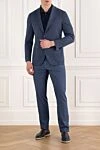 Синий мужской пиджак однобортный из шерсти и хлопка Sartoria Latorre - 58% шерсть, 42% хлопок. пуговицы. 2 боковых кармана, один нагрудный. Страна производитель: Италия. Уход: специализированная чистка - фото 2