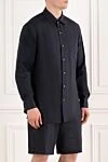 Loro Piana Класична сорочка Андре із прохолодного свіжого льону синя - логотип бренду. 100% бавовна. гудзики. Країна виробник: Італія. Догляд: спеціалізоване чищення - фото 3