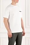 Berluti Men's white T-shirt with pocket with leather trim - leather trim. 100% cotton. Country of manufacture: Italy. Care: specialized cleaning - photo 3