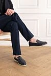 Men's branded blue leather loafers Cesare di Napoli - contrast sole. 100% genuine leather. Country of manufacture: Italy. Care: specialized cleaning - photo 2