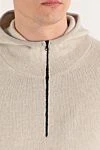 Stone Island Бежевое мужское худи на молнии с капюшоном - логотип бренда. капюшон. 46% шерсть, 34% полиамид. Страна производитель: Италия. Уход: специализированная чистка - фото 5