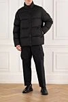 Шерстяной пуховик черный мужской с логотипом Stone Island - 100% шерсть. молния. два боковых кармана. Утеплитель: пух. Страна производитель: Италия. Уход: специализированная чистка - фото 2