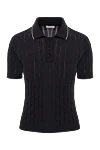 Peserico Women's blue cotton crepe polo shirt - piping on collar and sleeves. 97% cotton, 2% viscose, 1% polyester. Closure: buttons. Country of manufacture: Italy. Care: specialized cleaning - photo 1