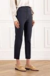 Peserico Thick cotton and viscose trousers blue women's with wide belt - 60% cotton, 36% viscose, 4% elastane. two side, two back pockets. Country of manufacture: Italy. Care: specialized cleaning - photo 3