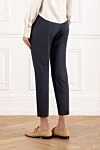 Thick cotton and viscose trousers blue women's with wide belt Peserico - 60% cotton, 36% viscose, 4% elastane. two side, two back pockets. Country of manufacture: Italy. Care: specialized cleaning - photo 4