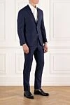 Lubiam Синий шерстяной костюм мужской однобортный - 99% шерсть, 1% эластан. пуговицы. 2 боковых кармана, один нагрудный. Страна производитель: Италия. Уход: специализированная чистка - фото 3