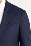 Lubiam Men's blue wool suit, single breasted - 99% wool, 1% elastane. Closure: buttons. 2 side pockets, one chest pocket. Country of manufacture: Italy. Care: specialized cleaning - photo 5