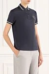 Brunello Cucinelli Women's blue polo with logo and stripes on sleeves and collar - brand logo, stripes on sleeves and collar. 100% cotton. Country of manufacture: Italy. Care: specialized cleaning - photo 3