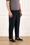 Brunello Cucinelli Blue relaxed fit trousers in linen gabardine - tucks. 100% linen. Closure: drawstring. Country of manufacture: Italy. Care: specialized cleaning - photo 3