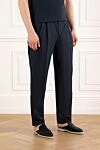 Brunello Cucinelli Blue loose tapered twill trousers with double pleats - tucks. 56% linen, 44% cotton. two side pockets, two back pockets. Fastener: drawstring. Country of manufacture: Italy. Care: specialized cleaning - photo 3