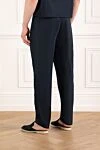 Blue loose tapered twill trousers with double pleats Brunello Cucinelli - tucks. 56% linen, 44% cotton. two side pockets, two back pockets. Fastener: drawstring. Country of manufacture: Italy. Care: specialized cleaning - photo 4