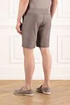Коричневые шорты-бермуды мужские на завязке Cesare di Napoli - 46% шерсть, 31% шелк, 23% лен. пуговица, молния, кулиска. два боковых кармана, один задний карман. Страна производитель: Италия. Уход: специализированная чистка - фото 4