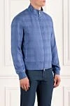 Enrico Mandelli Blue Checked Bomber Jacket Made of Silk and Cashmere - 52% silk, 48% cashmere. two side pockets. Fastener: zipper. Country of manufacture: Italy. Care: specialized cleaning - photo 3