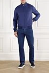 Blue Cashmere Silk Bomber Jacket Men Enrico Mandelli - 52% silk, 48% cashmere. two side pockets. Fastener: zipper. Country of manufacture: Italy. Care: specialized cleaning - photo 2