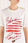 Balmain Women's T-shirt with lipstick print white - lipstick print. 100% cotton. Country of manufacture: Italy. Care: specialized cleaning - photo 5