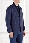 Sartoria Latorre Blue striped men's jacket single-breasted - stripe pattern. 84% wool, 14% nylon, 2% elastane. Closure: buttons. 2 side pockets, one chest pocket. Country of manufacture: Italy. Care: specialized cleaning - photo 3