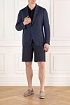 Синий мужской пиджак однобортный Sartoria Latorre - 84% шерсть, 14% нейлон, 2% эластан. пуговицы. 2 боковых кармана, один нагрудный. Страна производитель: Италия. Уход: специализированная чистка - фото 2