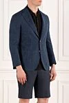 Sartoria Latorre Мужской синий пиджак с абстрактным узором - абстрактный узор. 65% шерсть, 27% хлопок, 8% лен. пуговицы. 2 боковых кармана, один нагрудный. Страна производитель: Италия. Уход: специализированная чистка - фото 3