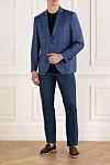 Клетчатый синий пиджак мужской из шерсти Sartoria Latorre - 100% шерсть. пуговицы. 2 боковых кармана, один нагрудный. Страна производитель: Италия. Уход: специализированная чистка - фото 2