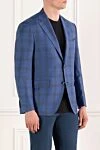 Sartoria Latorre Клетчатый синий пиджак мужской из шерсти - 100% шерсть. пуговицы. 2 боковых кармана, один нагрудный. Страна производитель: Италия. Уход: специализированная чистка - фото 3