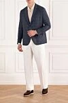 Синий мужской пиджак из смеси шерсти хлопка и льна Sartoria Latorre - 65% шерсть, 27% хлопок, 8% лен. пуговицы. 2 боковых кармана, один нагрудный. Страна производитель: Италия. Уход: специализированная чистка - фото 2