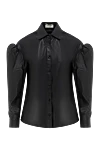 Saint Laurent Черная рубашка из мягкой кожи с объемными рукавами женская - рукава фонари. 100% натуральная кожа. пуговицы. Страна производитель: Франция. Уход: специализированная чистка - фото 1