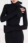 Balenciaga Black midi dress with stand-up collar - contrast edging. 83% viscose, 17% elastane. Country of manufacture: Italy. Care: specialized cleaning - photo 5