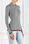 Gucci Grey long sleeve polo shirt in extra fine cashmere and ribbed silk - WEB stripe, rib. . 70% cashmere, 30% silk. Fastener: buttons. Country of manufacture: Italy. Care: specialized cleaning - photo 3