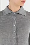 Gucci Grey long sleeve polo shirt in extra fine cashmere and ribbed silk - WEB stripe, rib. . 70% cashmere, 30% silk. Fastener: buttons. Country of manufacture: Italy. Care: specialized cleaning - photo 5
