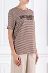 Valentino Chez Print T-Shirt in Brown Stripes - striped pattern, print. 100% cotton. Country of manufacture: Italy. Care: specialized cleaning - photo 3