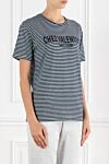 Valentino Chez Blue Striped Print T-Shirt - striped pattern, print. 100% cotton. Country of manufacture: Italy. Care: specialized cleaning - photo 3