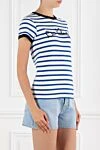 Valentino Chez Blue Stripe Print T-Shirt with Contrast Trim - striped pattern, print, contrast edging. 100% cotton. Country of manufacture: Italy. Care: specialized cleaning - photo 3