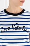 Valentino Chez Blue Stripe Print T-Shirt with Contrast Trim - striped pattern, print, contrast edging. 100% cotton. Country of manufacture: Italy. Care: specialized cleaning - photo 5