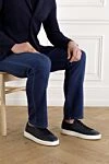 Men's Blue Grain Leather Sneakers Blue Santoni - contrast sole. 100% genuine leather. rubber sole. Fastener: lacing. Country of manufacture: Italy. Care: specialized cleaning - photo 2