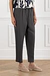 Brunello Cucinelli Brown women's trousers with elastic waistband and tucks - 73% viscose, 27% linen. zipper. two side pockets, two back pockets. Country of manufacture: Italy. Care: specialized cleaning - photo 3