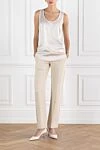 Beige Women's Trousers with Monil Chain Brunello Cucinelli - Monil chain. 81% viscose, 19% linen. Fastener: zipper. two side pockets, two back pockets. Country of manufacture: Italy. Care: specialized cleaning - photo 2