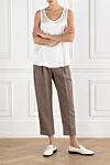 Women's Loose Brown Trousers with Pleats and Cuffs Brunello Cucinelli - tucks, cuffs. 100% linen. Fastener: zipper, button. two side pockets, two back pockets. Country of manufacture: Italy. Care: specialized cleaning - photo 2