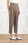 Brunello Cucinelli Women's Loose Brown Trousers with Pleats and Cuffs - tucks, cuffs. 100% linen. Fastener: zipper, button. two side pockets, two back pockets. Country of manufacture: Italy. Care: specialized cleaning - photo 3