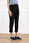 Brunello Cucinelli Black women's trousers with elastic waistband - 52% acetate, 48% silk. two side, two back pockets. Country of manufacture: Italy. Care: specialized cleaning - photo 3