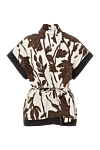 Brunello Cucinelli Women's Brown Poplin Print Blouse - leaf print. Material: 100% cotton. Fastener: belt. Country of manufacture: Italy. Care: specialized cleaning - photo 1