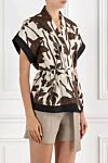 Brunello Cucinelli Women's Brown Poplin Print Blouse - leaf print. Material: 100% cotton. Fastener: belt. Country of manufacture: Italy. Care: specialized cleaning - photo 3