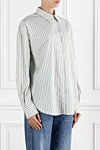 Brunello Cucinelli Women's white striped shirt made of cotton and silk - striped pattern. 81% cotton, 19% silk. Fastener: buttons. Country of manufacture: Italy. Care: specialized cleaning - photo 3