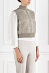 Brunello Cucinelli Silk Bomber Vest with Paillette Crocodile Embroidery - crocodile embroidery. 100% silk. Fastener: zipper. two side pockets. Country of manufacture: Italy. Care: specialized cleaning - photo 3