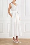 Brunello Cucinelli White V-neck dress with belt - 75% cotton, 25% polyamide. Fastener: belt. Country of manufacture: Italy. Care: specialized cleaning - photo 3